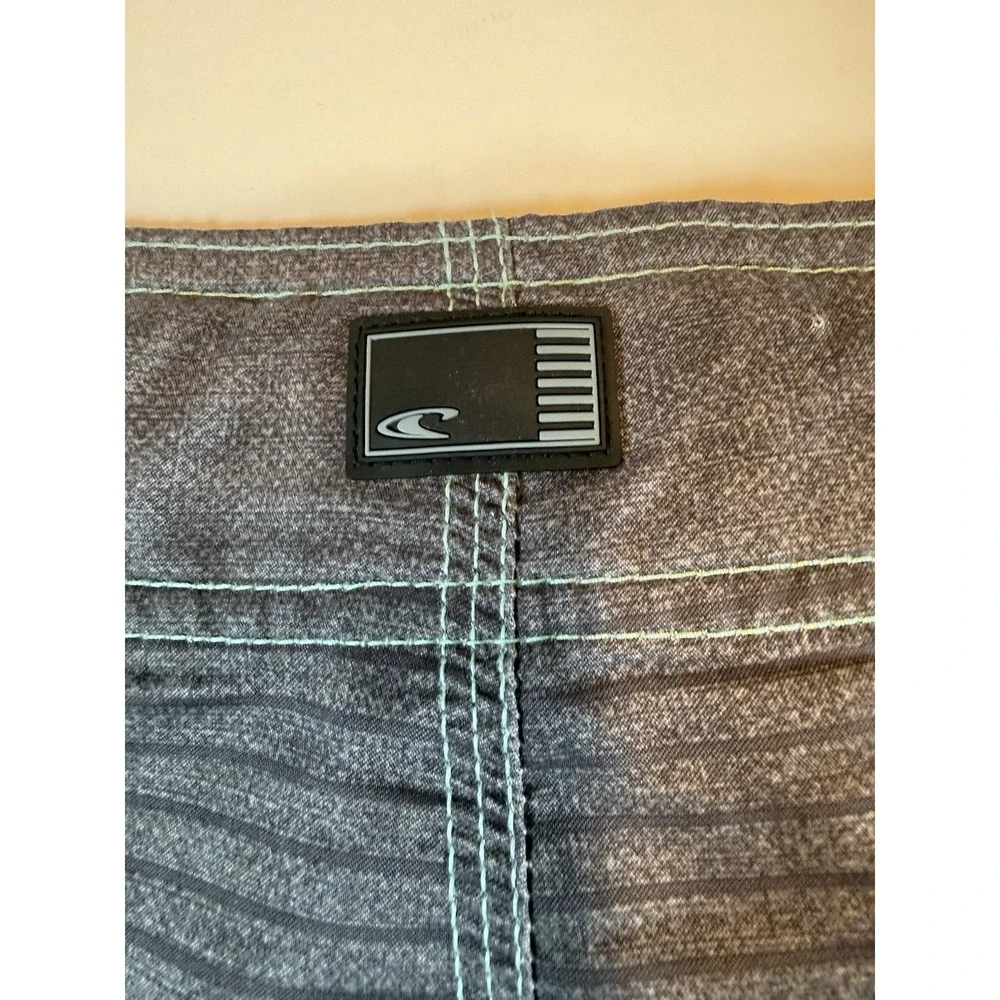 O Neill Mens Board Shorts 40 Grey/BLK/Blue Striped‎ Drawstring Cargo Pocket
